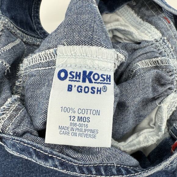 Oshkosh B’Gosh Y2K Baby Size 12 Mos. Embroider Flower Country Denim Bib Overalls - Picture 10 of 11